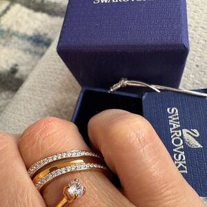 Swarovski Gold Tone Rings with Clear Crystals - Stackable Set